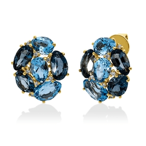 Ohrstecker aus 750 Gelbgold 12 Topase 8,8ct London Blue 14 Brillanten 0,11ct TW-SI