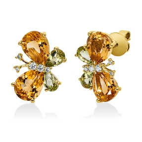Ohrstecker aus 750 Gelbgold 8 Peridote 7,9ct grün 10 Brillanten 0,17ct TW-SI