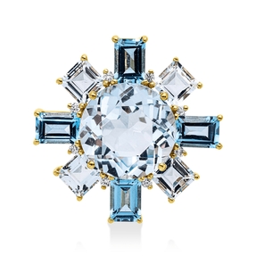 Anhänger aus 750 Gelbgold 9 Topase 10,2ct blau 8 Brillanten 0,08ct TW-SI 21,5x21mm Anhänger aus 750 Gelbgold 9 Topase 10,2ct blau 8 Brillanten 0,08ct TW-SI 21,5x21mm