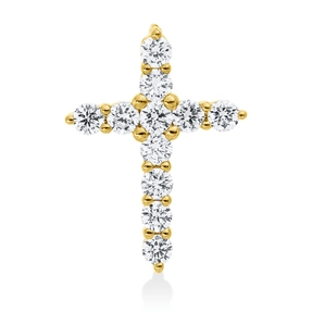 Anhänger Kreuz aus 585 Gelbgold 11 Brillanten 0,26ct W-SI/PI 13,8x10mm
