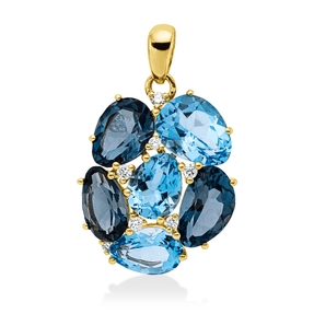 Anhänger aus 750 Gelbgold 6 Topase 7,5ct London Blue 7 Brillanten 0,11ct TW-SI
