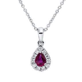 Collier aus 750 Weißgold Rubin 0,18ct rot 11 Brillanten 0,08ct TW-SI L:45cm