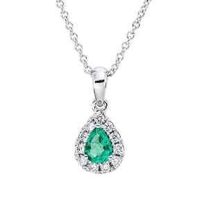 Collier aus 750 Weißgold Smaragd 0,15ct grün 11 Brillanten 0,08ct TW-VSI L:45cm
