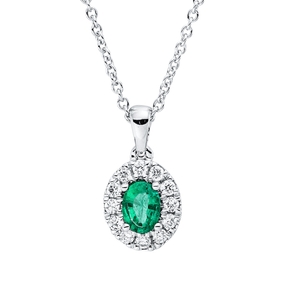 Collier aus 750 Weißgold Smaragd 0,12ct grün 12 Brillanten 0,09ct TW-VSI L:45cm