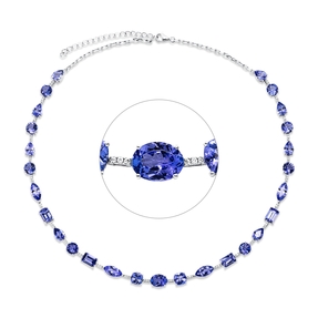 Collier 750 Weißgold 27 Tansanite 23,1ct blau 78 Brillanten 0,36ct F-VSI L:45,7cm Collier 750 Weißgold 27 Tansanite 23,1ct blau 78 Brillanten 0,36ct F-VSI L:45,7cm