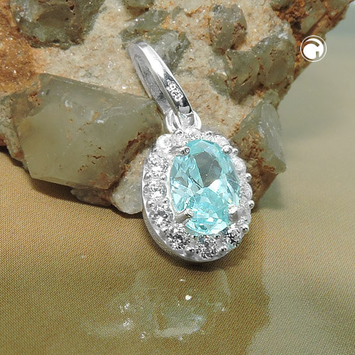Anhänger 10x8mm Zirkonias weiß und hellblau 925 Silber