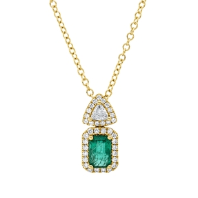 Collier aus 750 Gelbgold Smaragd 0,58ct grün 36 Diamanten 0,3ct TW-VSI L:45cm