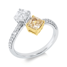 Ring aus 750 Gold gelb/weiß 34 Diamanten 1,89ct B:13mm 4er-Krappe