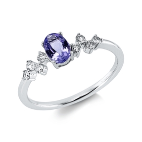 Ring aus 750 Weißgold Tansanit 0,53ct blau 8 Brillanten 0,17ct W-SI B:6,1mm