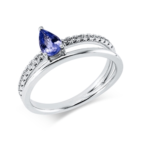 Ring aus 585 Weißgold Tansanit 0,43ct blau 18 Brillanten 0,12ct W-SI B:7,3mm
