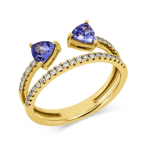 Ring aus 585 Gelbgold 2 Tansanite 0,64ct blau 33 Brillanten 0,24ct W-SI/PI B:7,5mm Ring aus 585 Gelbgold 2 Tansanite 0,64ct blau 33 Brillanten 0,24ct W-SI/PI B:7,5mm