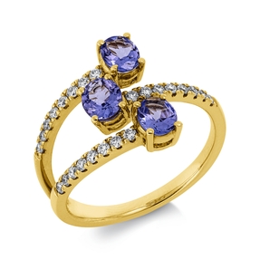 Ring aus 585 Gelbgold 3 Tansanite 1,07ct blau 24 Brillanten 0,26ct W-SI B:12,8mm