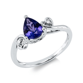 Ring aus 585 Weißgold Tansanit 1,05ct blau 2 Brillanten 0,02ct W-SI/PI B:8,5mm