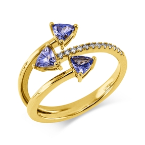 Ring aus 585 Gelbgold 3 Tansanite 0,68ct blau 12 Brillanten 0,1ct W-SI/PI B:12,5mm Ring aus 585 Gelbgold 3 Tansanite 0,68ct blau 12 Brillanten 0,1ct W-SI/PI B:12,5mm