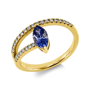 Ring aus 585 Gelbgold Tansanit 0,64ct blau 26 Brillanten 0,19ct W-SI B:11,5mm