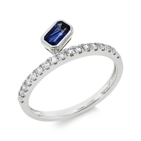 Ring aus 585 Weißgold Saphir 0,33ct blau 17 Brillanten 0,24ct W-SI/PI B:6,8mm