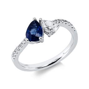 Ring aus 750 Weißgold Saphir 0,76ct blau 15 Diamanten 0,49ct W-SI B:7,5mm