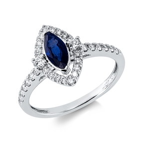 Ring aus 585 Weißgold Saphir 0,53ct blau 32 Diamanten 0,37ct W-SI/PI B:12,7mm