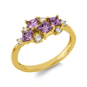 Ring aus 585 Gelbgold 4 Saphire 0,88ct pink 6 Brillanten 0,2ct W-SI/PI B:8mm