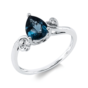 Ring aus 585 Weißgold Topas 1,36ct London Blue 2 Brillanten 0,02ct W-SI/PI B:8,8mm