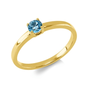 Ring aus 585 Gold Gelbgold Topas 0,34ct blau B:4mm 4er-Krappe