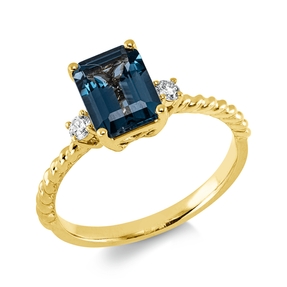 Ring aus 585 Gelbgold Topas 1,89ct London Blue 2 Brillanten 0,09ct W-SI/PI B:8,2mm