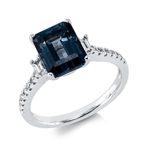 Ring aus 585 Weißgold Topas 2,98ct London Blue 16 Diamanten 0,2ct B:9,2mm