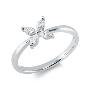 Ring in 750 white gold with 4 marquise-cut diamonds 0.25 ct W-SI, width: 7 mm