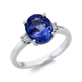 Ring aus 750 Weißgold Tansanit 2,76ct blau 2 Brillanten 0,1ct TW-SI B:9,6mm