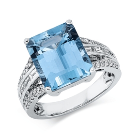 Ring aus 750 Weißgold Aquamarin 5,44ct blau 36 Diamanten 0,61ct TW-SI B:12,2mm