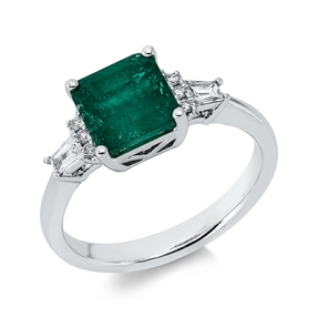 Ring aus 750 Weißgold Smaragd 1,89ct grün 8 Diamanten 0,22ct TW-SI B:7,5mm