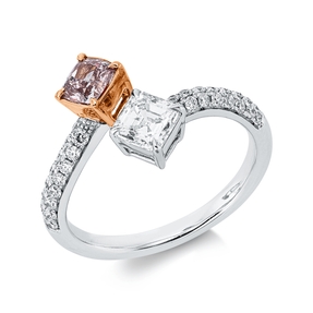 Ring aus 750 Gold weiß/rot 34 Diamanten 1,29ct TW-SI B:12,5mm 4er-Krappe