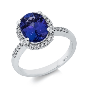 Ring aus 750 Weißgold Tansanit 2,76ct blau 40 Brillanten 0,24ct TW-SI B:12mm