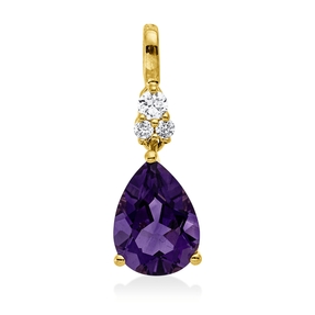 Anhänger aus 585 Gelbgold Amethyst 1,1ct lila 3 Diamanten 0,05ct W-SI/PI 17,5x6mm