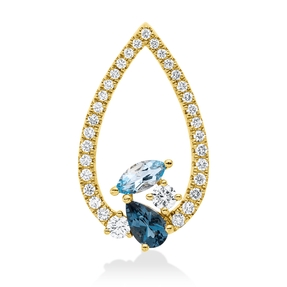 Anhänger Tropfen aus 585 Gelbgold 2 Topase 0,43ct London Blue mit Diamanten
