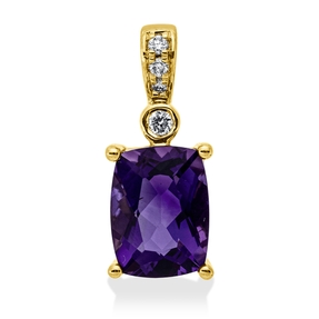 Anhänger aus 585 Gelbgold Amethyst 1,25ct lila 5 Brillanten 0,04ct W-SI 15,6x6,5mm