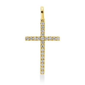 Anhänger Kreuz aus 585 Gelbgold 22 Brillanten 0,33ct W-SI/PI 32x16,2mm