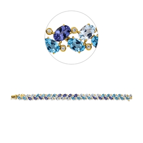 Armband aus 750 Gelbgold 44 Tansanite 21,1ct blau 43 Brillanten 0,4ct TW-SI