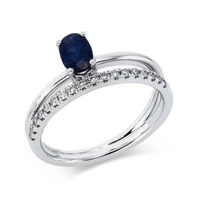Ring aus 585 Weißgold Saphir 0,61ct blau 18 Brillanten 0,16ct W-SI B:6mm