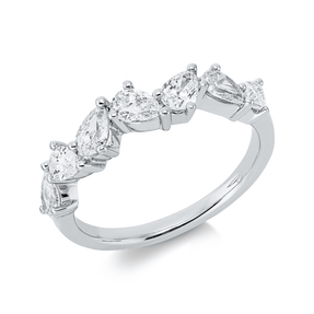 Ring aus 750 Weißgold 7 Diamanten Tropfen-Schliff 1,15ct W-SI B:4,7mm