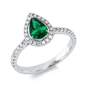 Ring aus 750 Weißgold Smaragd 0,5ct grün 38 Brillanten 0,28ct TW-SI B:10,6mm
