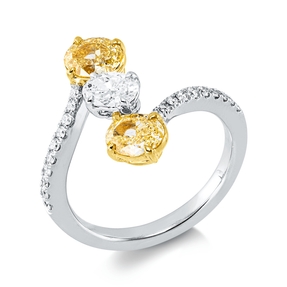 Ring aus 750 Gold gelb/weiß 23 Diamanten 1,53ct F-VSI/SI B:15,4mm 4er-Krappe