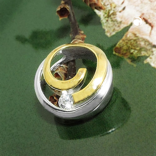 Anhänger 11.5mm Kreis mit Spirale bicolor und Zirkonia 925 Silber
