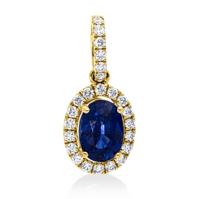 Anhänger aus 750 Gelbgold Saphir 1,09ct blau 24 Brillanten 0,2ct TW-SI 17,5x8,2mm Anhänger aus 750 Gelbgold Saphir 1,09ct blau 24 Brillanten 0,2ct TW-SI 17,5x8,2mm