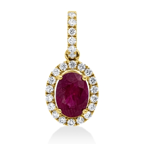 Anhänger aus 750 Gelbgold Rubin 1,01ct rot 24 Brillanten 0,2ct TW-SI 17,8x8mm