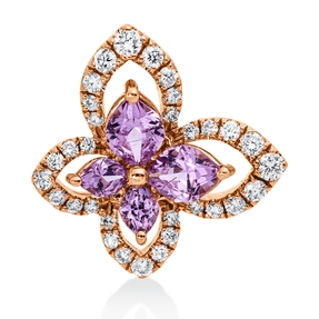 Anhänger 750 Rotgold 4 Saphire 0,55ct pink 32 Brillanten 0,19ct TW-SI 14x13,8mm