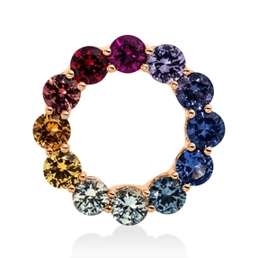 Anhänger Kreis aus 750 Gold Rotgold 12 Saphire 1,54ct mehrfarbig Ø15mm