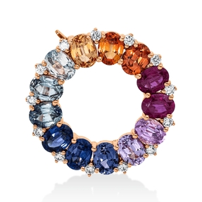 Anhänger Kreis 750 Rotgold 13 Saphire 2,67ct mehrfarbig 13 Brillanten 0,13ct TW-SI Anhänger Kreis 750 Rotgold 13 Saphire 2,67ct mehrfarbig 13 Brillanten 0,13ct TW-SI