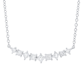 Collier aus 585 Weißgold 9 Diamanten Prinzess-Schliff 0,66ct W-SI L:45cm
