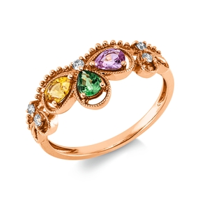 Ring aus 750 Rotgold 3 Saphire 0,54ct gelb 5 Brillanten 0,08ct TW-SI B:8,1mm